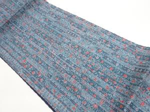 切り嵌め風縞に草花模様全通洒落袋帯